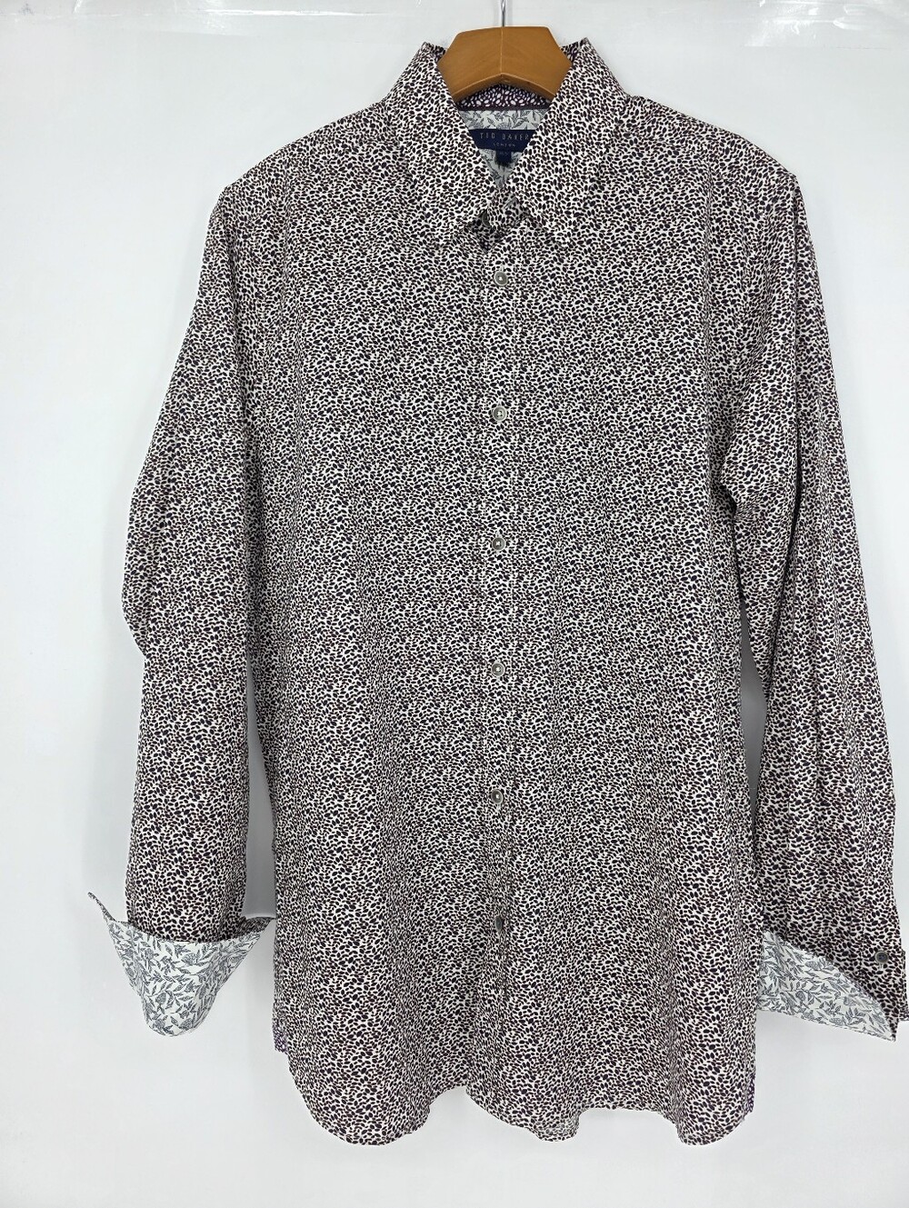 Ted Baker London Men's Button Front Shirt Size 15.5 Brown Geometric Print Cotton